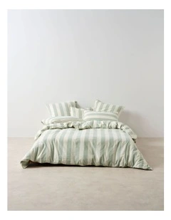 Vintage Stripe Washed Cotton Linen Quilt Cover Set in Jade