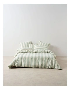 Vintage Stripe Washed Cotton Linen Quilt Cover Set in Jade