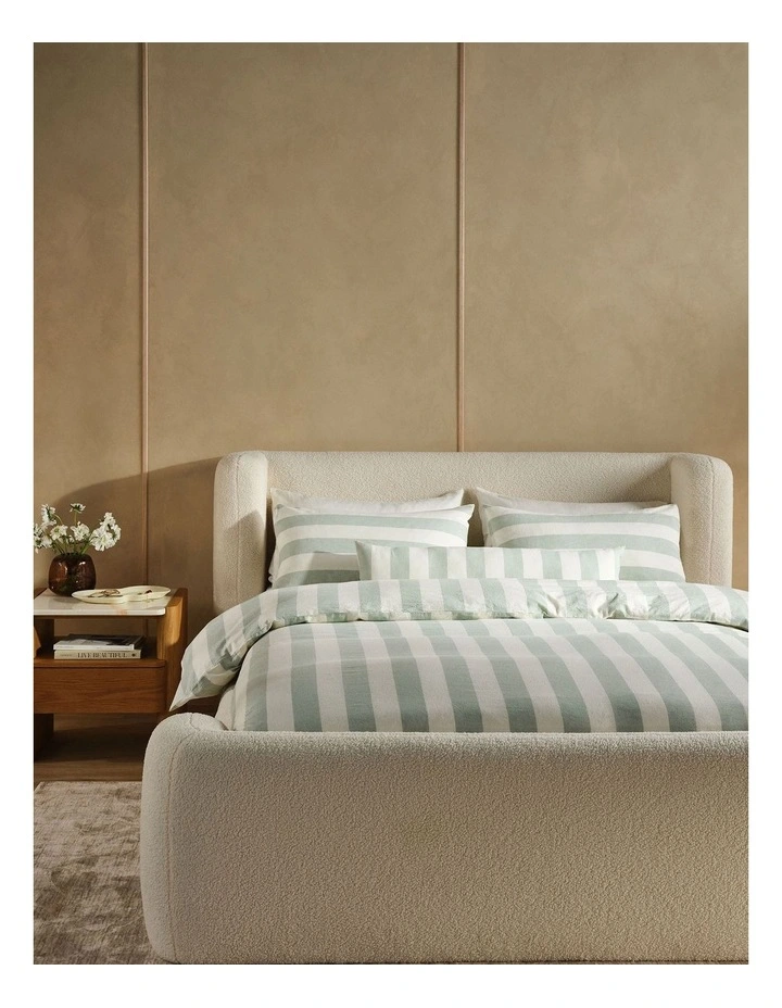 Vintage Stripe Washed Cotton Linen Quilt Cover Set in Jade image 2