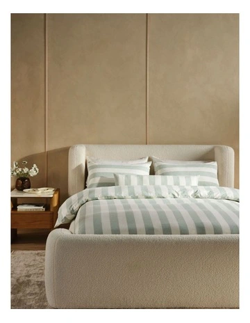 Vintage Stripe Washed Cotton Linen Quilt Cover Set in Jade