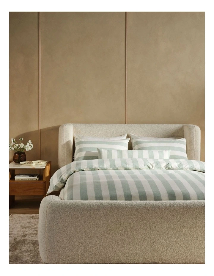 Vintage Stripe Washed Cotton Linen Quilt Cover Set in Jade image 2