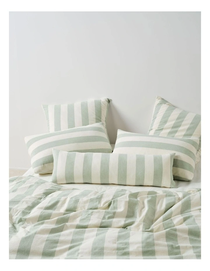 Vintage Stripe Washed Cotton Linen Quilt Cover Set in Jade image 3