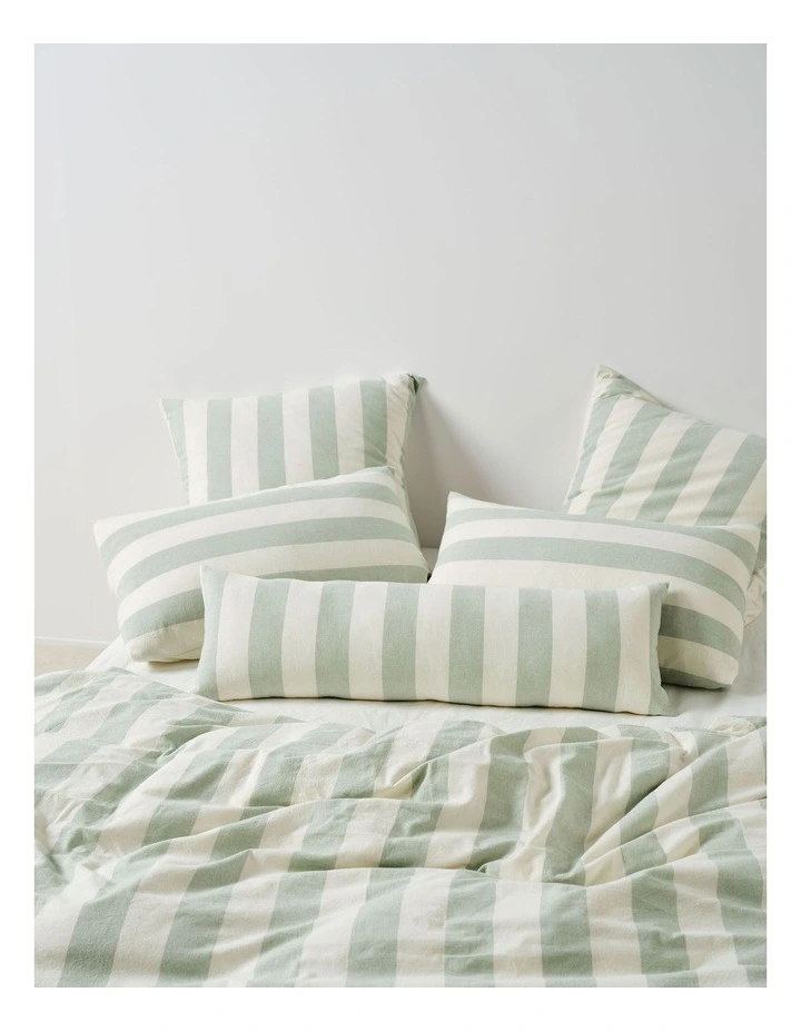 Vintage Stripe Washed Cotton Linen Quilt Cover Set in Jade image 3