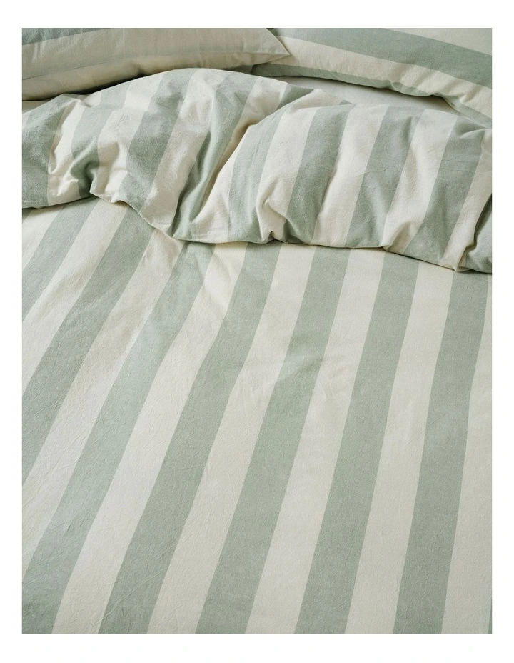 Vintage Stripe Washed Cotton Linen Quilt Cover Set in Jade image 4