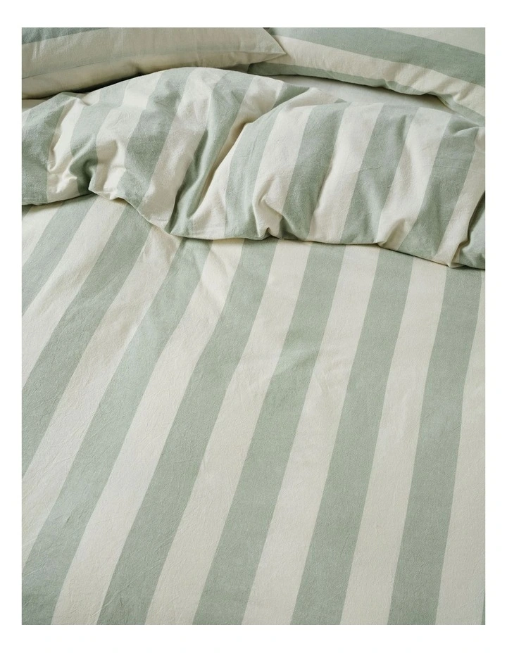 Vintage Stripe Washed Cotton Linen Quilt Cover Set in Jade image 4