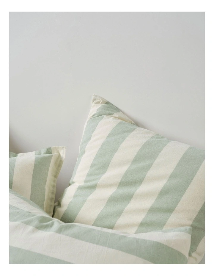 Vintage Stripe Washed Cotton Linen Quilt Cover Set in Jade image 6
