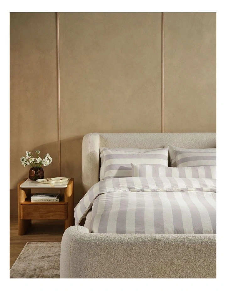 Vintage Stripe Washed Cotton Linen Quilt Cover Set in Lavender image 2