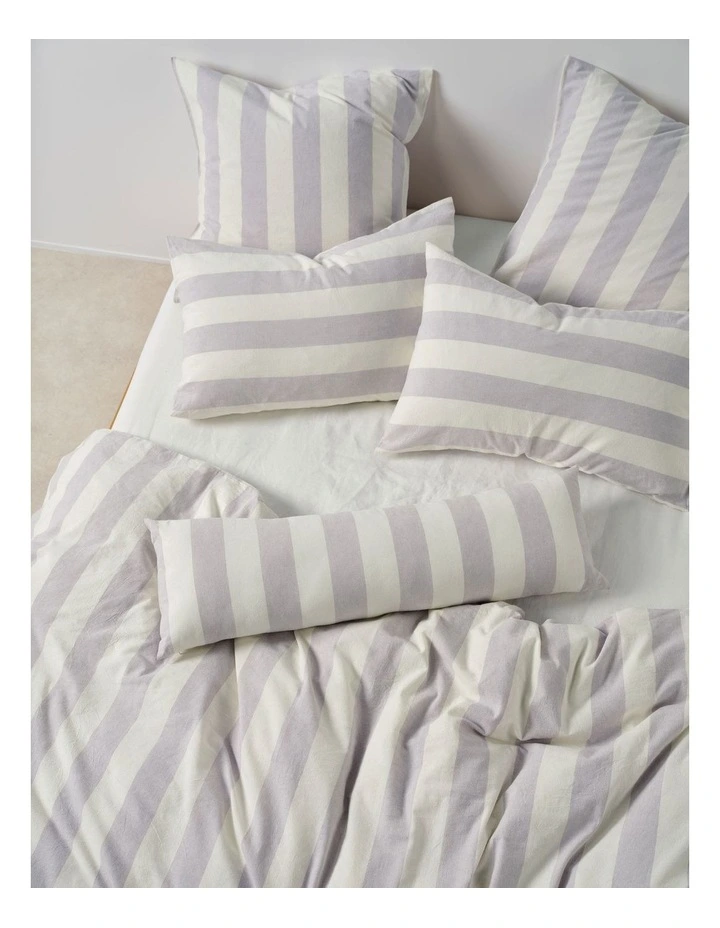 Vintage Stripe Washed Cotton Linen Quilt Cover Set in Lavender image 3