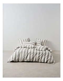 Vintage Stripe Washed Cotton Linen Quilt Cover Set in Steel