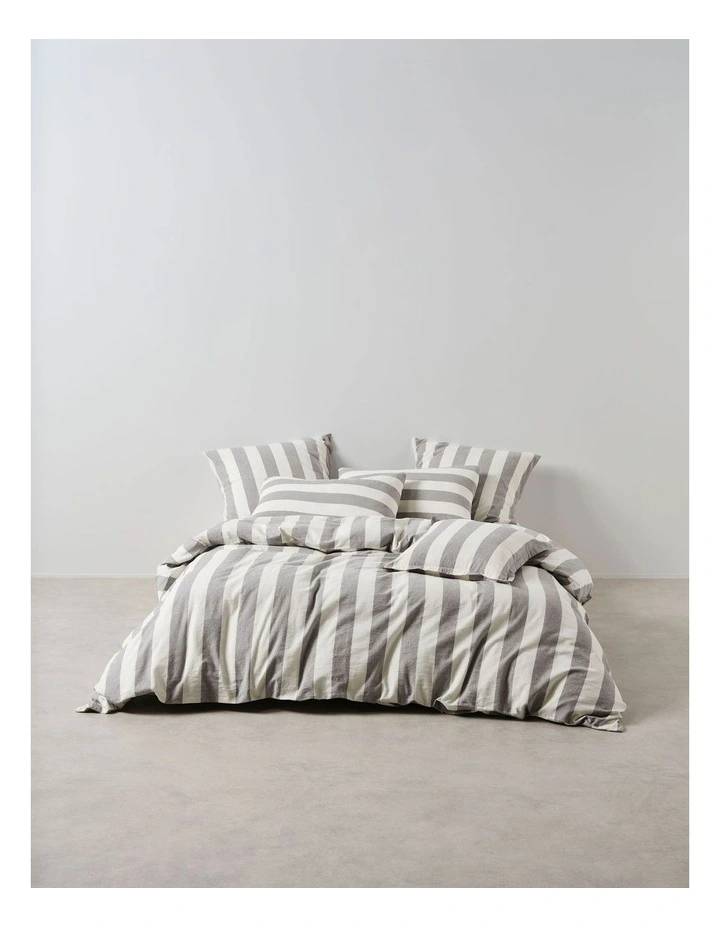 Vintage Stripe Washed Cotton Linen Quilt Cover Set in Steel image 1