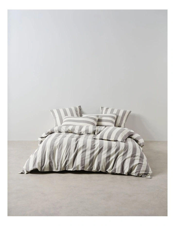 Vintage Stripe Quilt Cover Set in Steel image 1
