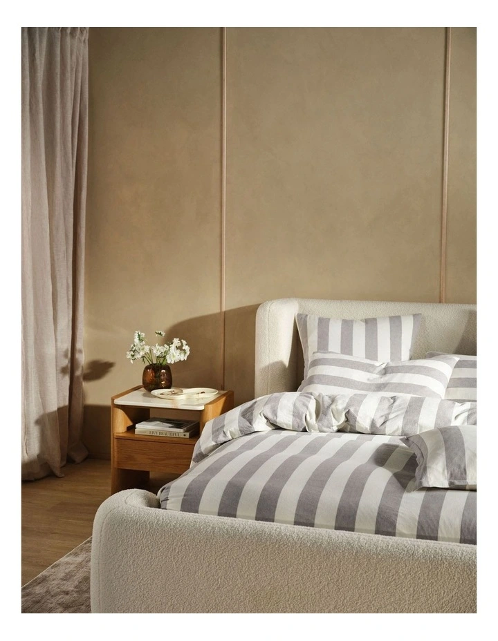 Vintage Stripe Washed Cotton Linen Quilt Cover Set in Steel image 2