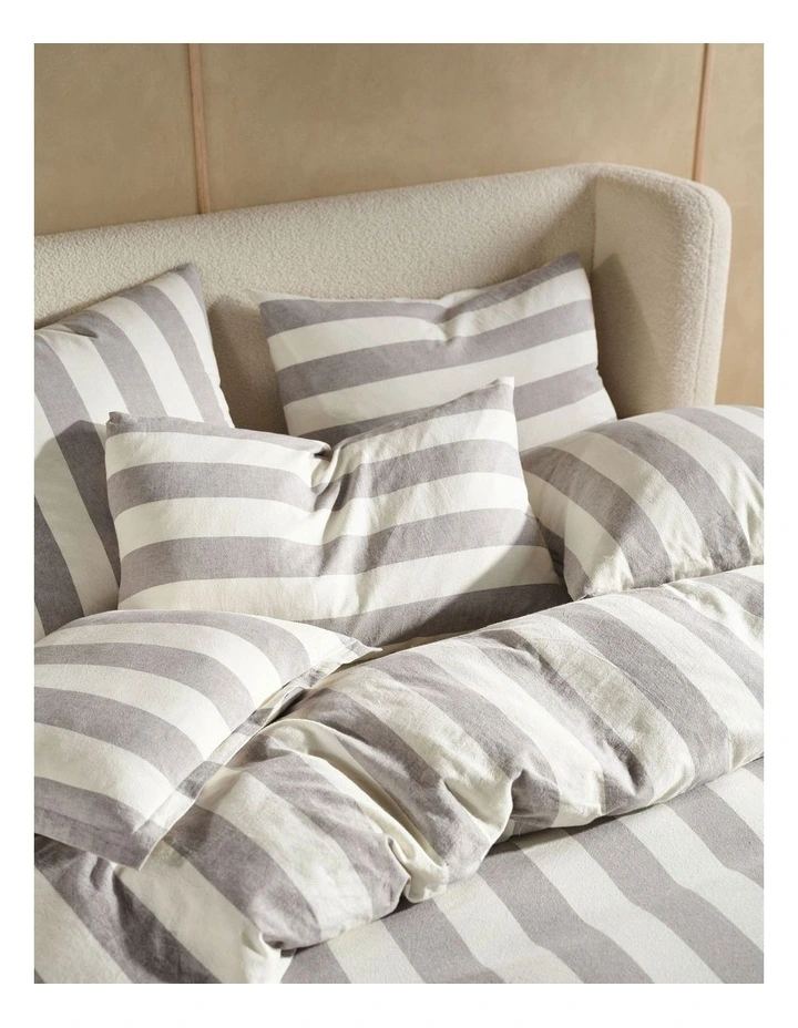 Vintage Stripe Washed Cotton Linen Quilt Cover Set in Steel image 3