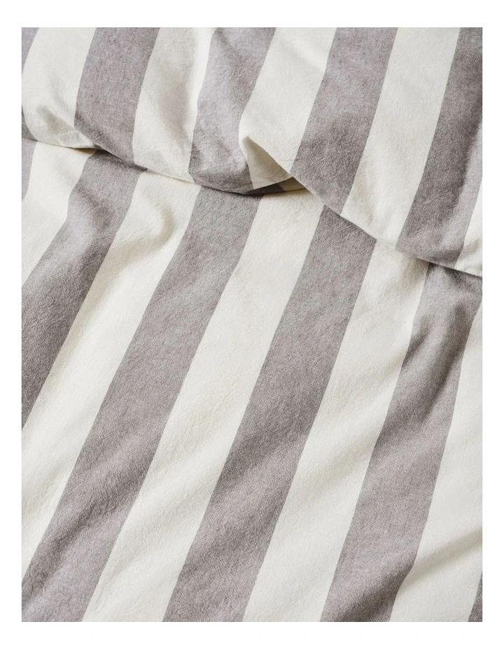 Vintage Stripe Washed Cotton Linen Quilt Cover Set in Steel image 4