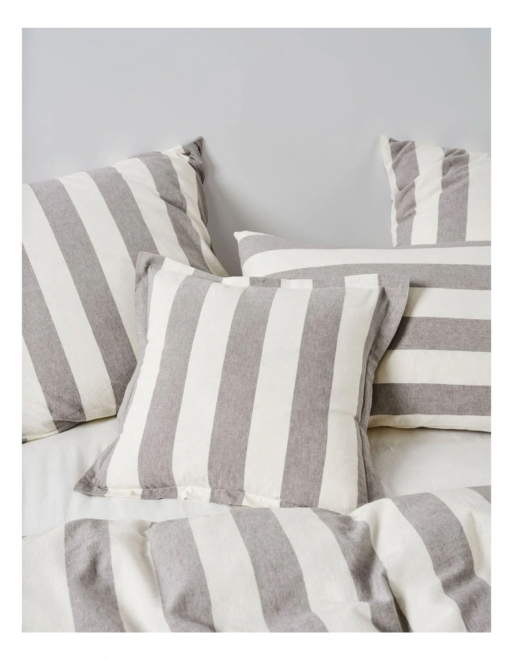 Vintage Stripe Washed Cotton Linen Quilt Cover Set in Steel image 6