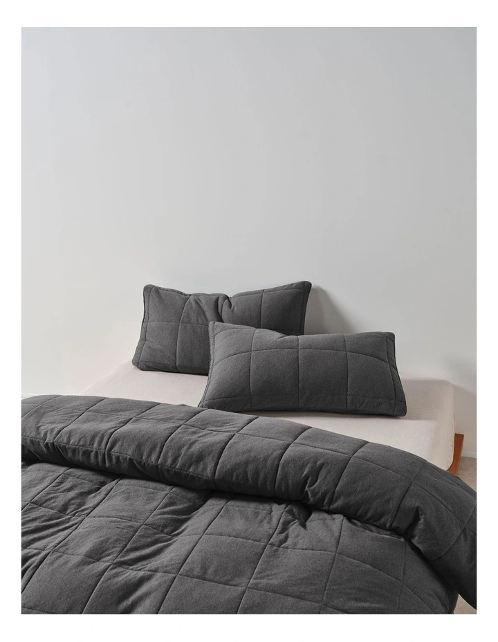 Ryland Cotton Jersey Quilted Quilt Cover Set in Charcoal image 4
