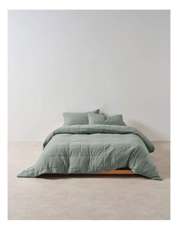 Ryland Cotton Jersey Quilted Quilt Cover Set in Eucalyptus image 1