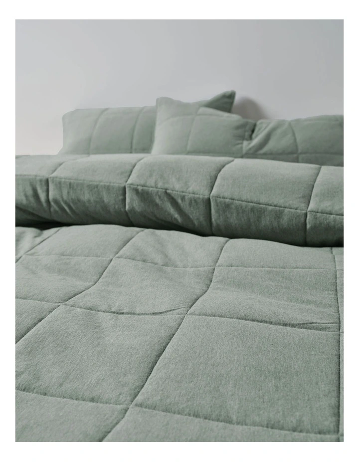 Ryland Cotton Jersey Quilted Quilt Cover Set in Eucalyptus image 2