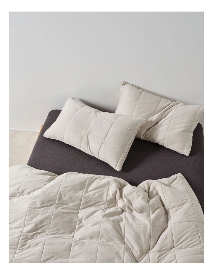 Ryland Cotton Jersey Quilted Quilt Cover Set in Pebble image 4