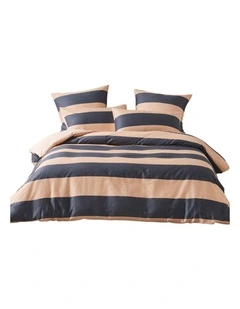 Rugby Stripe Cotton Sateen Quilt Cover Set in Bluestone