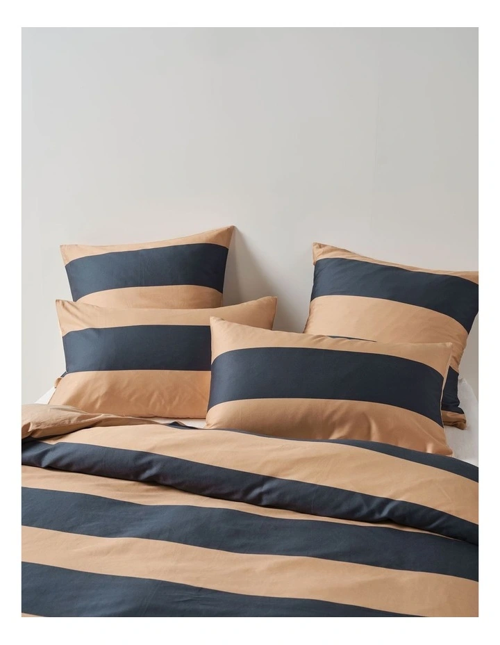 Rugby Stripe Cotton Sateen Quilt Cover Set in Bluestone image 3