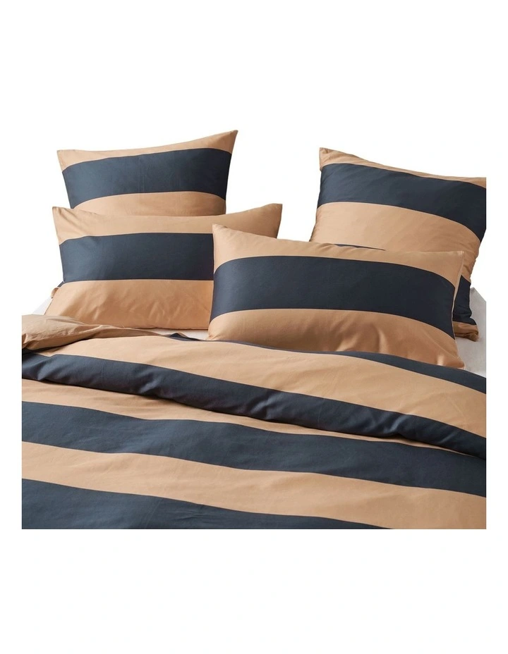 Rugby Stripe Cotton Sateen Quilt Cover Set in Bluestone image 3