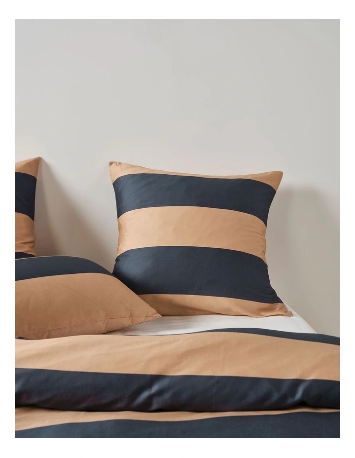 Rugby Stripe Cotton Sateen Quilt Cover Set in Bluestone image 4