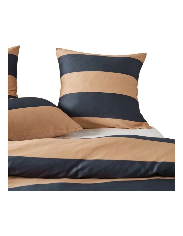 Rugby Stripe Cotton Sateen Quilt Cover Set in Bluestone image 4