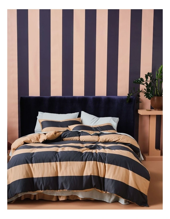Rugby Stripe Cotton Sateen Quilt Cover Set in Bluestone image 6
