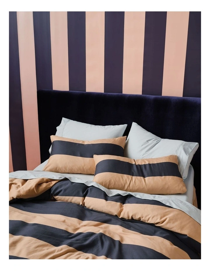 Rugby Stripe Cotton Sateen Quilt Cover Set in Bluestone image 7