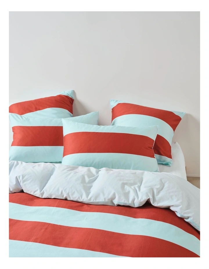 Rugby Stripe Cotton Sateen Quilt Cover Set in Chilli image 2