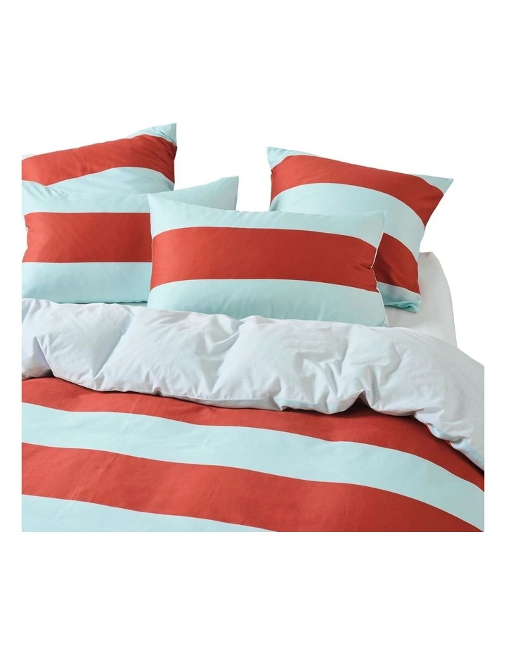 Rugby Stripe Cotton Sateen Quilt Cover Set in Chilli image 2