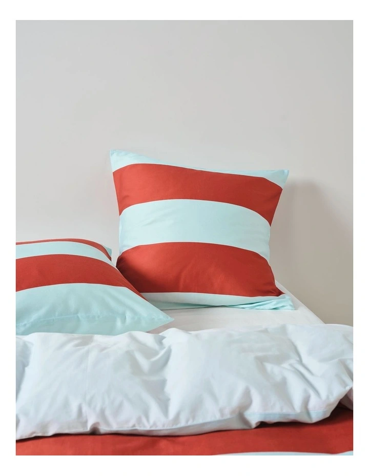 Rugby Stripe Cotton Sateen Quilt Cover Set in Chilli image 4