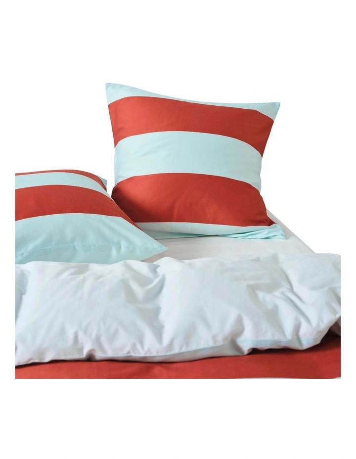 Rugby Stripe Cotton Sateen Quilt Cover Set in Chilli image 4