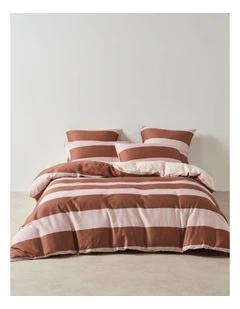 Rugby Stripe Cotton Sateen Quilt Cover Set in Orchid