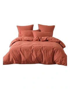 Volley Check Cotton Percale Quilt Cover Set in Chilli