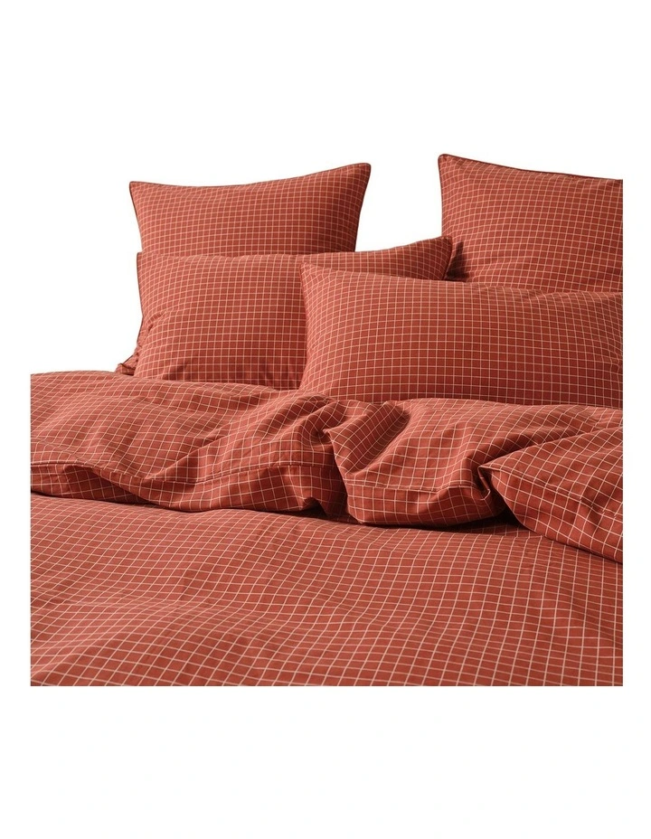 Volley Check Cotton Percale Quilt Cover Set in Chilli image 2