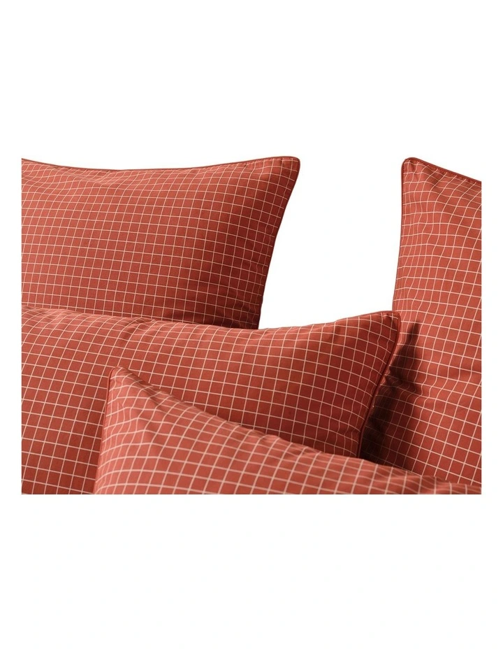 Volley Check Cotton Percale Quilt Cover Set in Chilli image 3