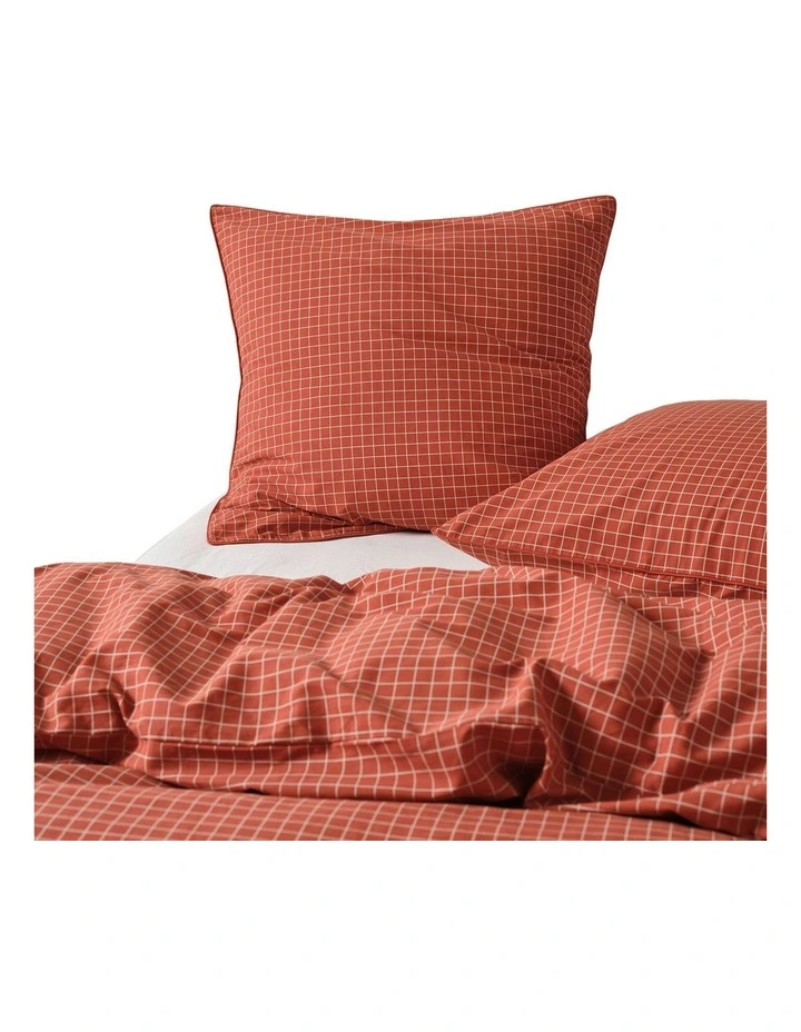 Volley Check Cotton Percale Quilt Cover Set in Chilli image 5