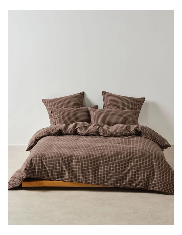 Volley Check Cotton Percale Quilt Cover Set in Chocolate image 1