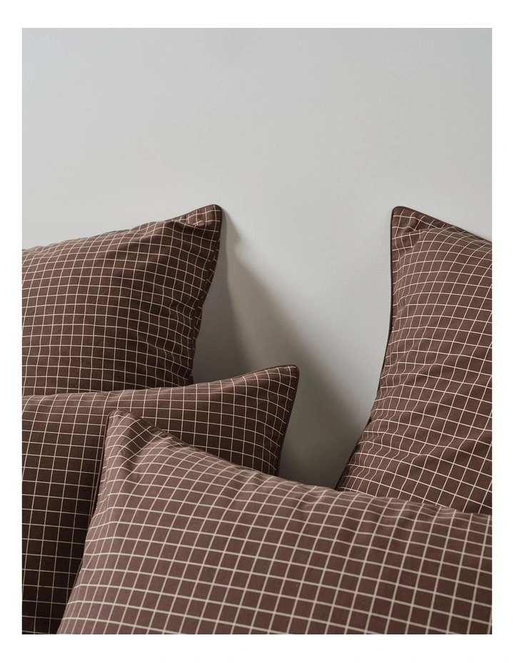 Volley Check Cotton Percale Quilt Cover Set in Chocolate image 3