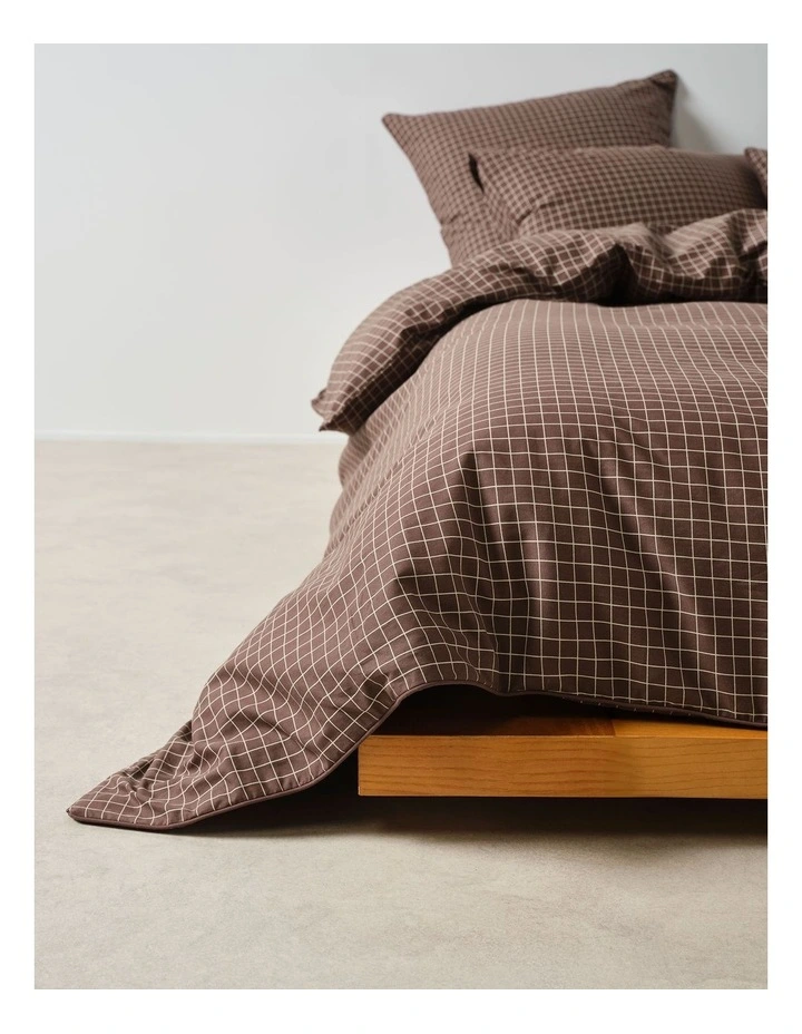 Volley Check Cotton Percale Quilt Cover Set in Chocolate image 4