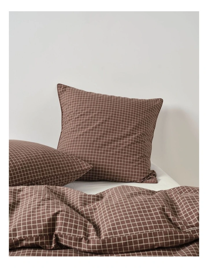 Volley Check Cotton Percale Quilt Cover Set in Chocolate image 5