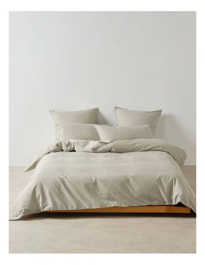 Volley Check Cotton Percale Quilt Cover Set in Pebble image 1