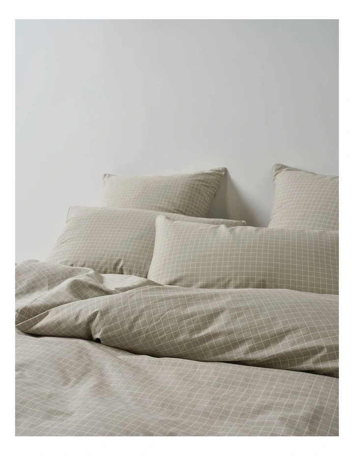 Volley Check Cotton Percale Quilt Cover Set in Pebble image 2
