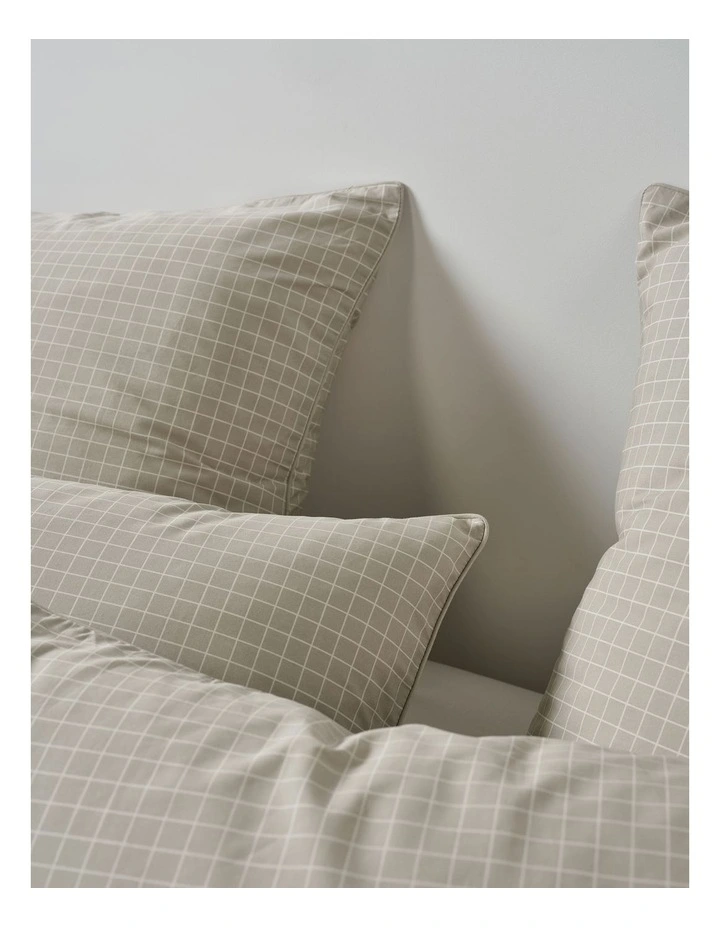 Volley Check Cotton Percale Quilt Cover Set in Pebble image 3