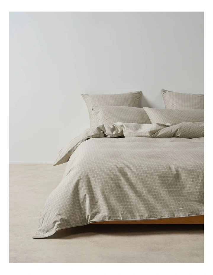 Volley Check Cotton Percale Quilt Cover Set in Pebble image 4