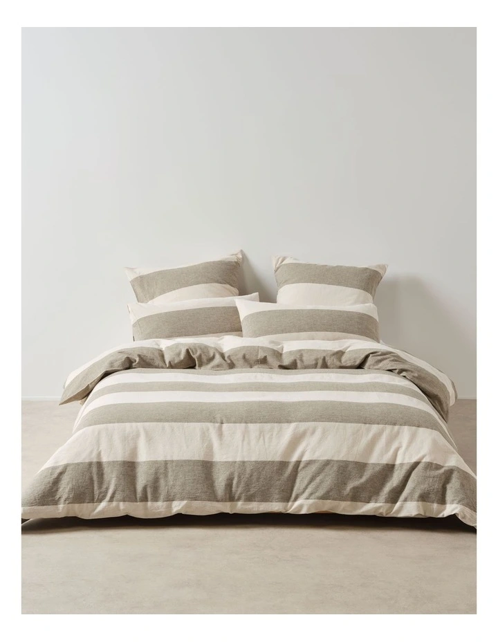 Vintage Wide Stripe Washed Cotton Linen Quilt Cover Set in Multi image 1