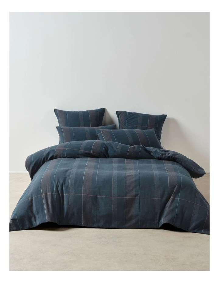 Douglas Brushed Cotton Quilt Cover Set in Navy image 1