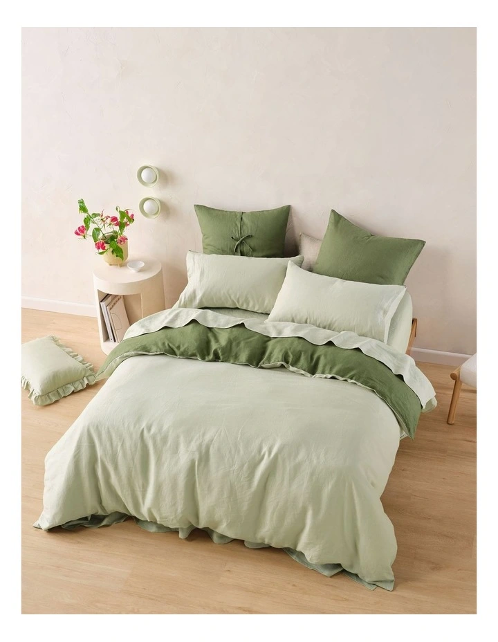Nimes Duet Washed European Linen Quilt Cover Set in Moss/Wasabi image 2